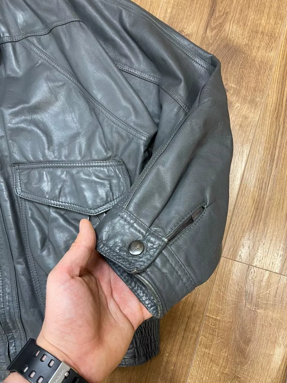 Genuine Leather Leather Jackets Genuine Leather × Vintage Vintage Y2K Aviator Top Gun Genuine Leather Jacket Bomber Gray