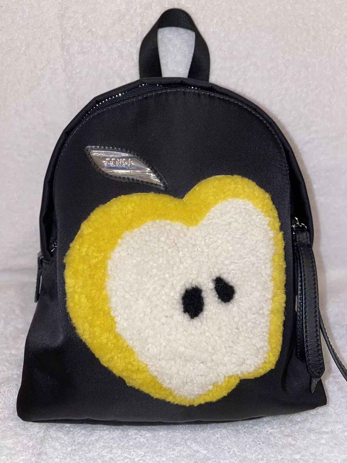 Fendi Backpacks Fendi Shearling & Nylon Apple Mini Backpack Black
