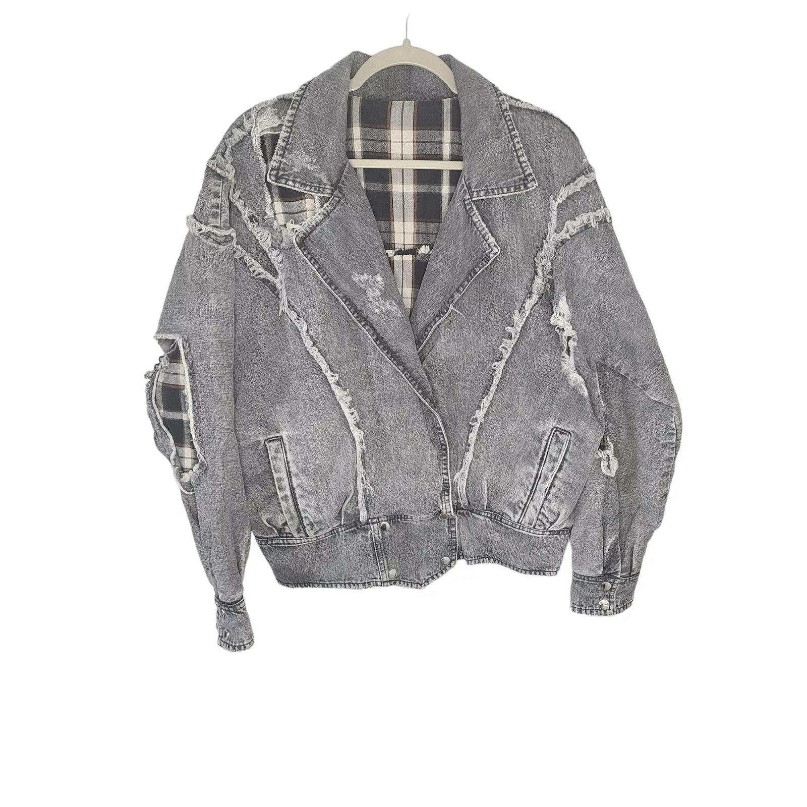 Retrofete Coats Retrofete RETROFÊTE Ellie reversible distressed denim jacket Gray