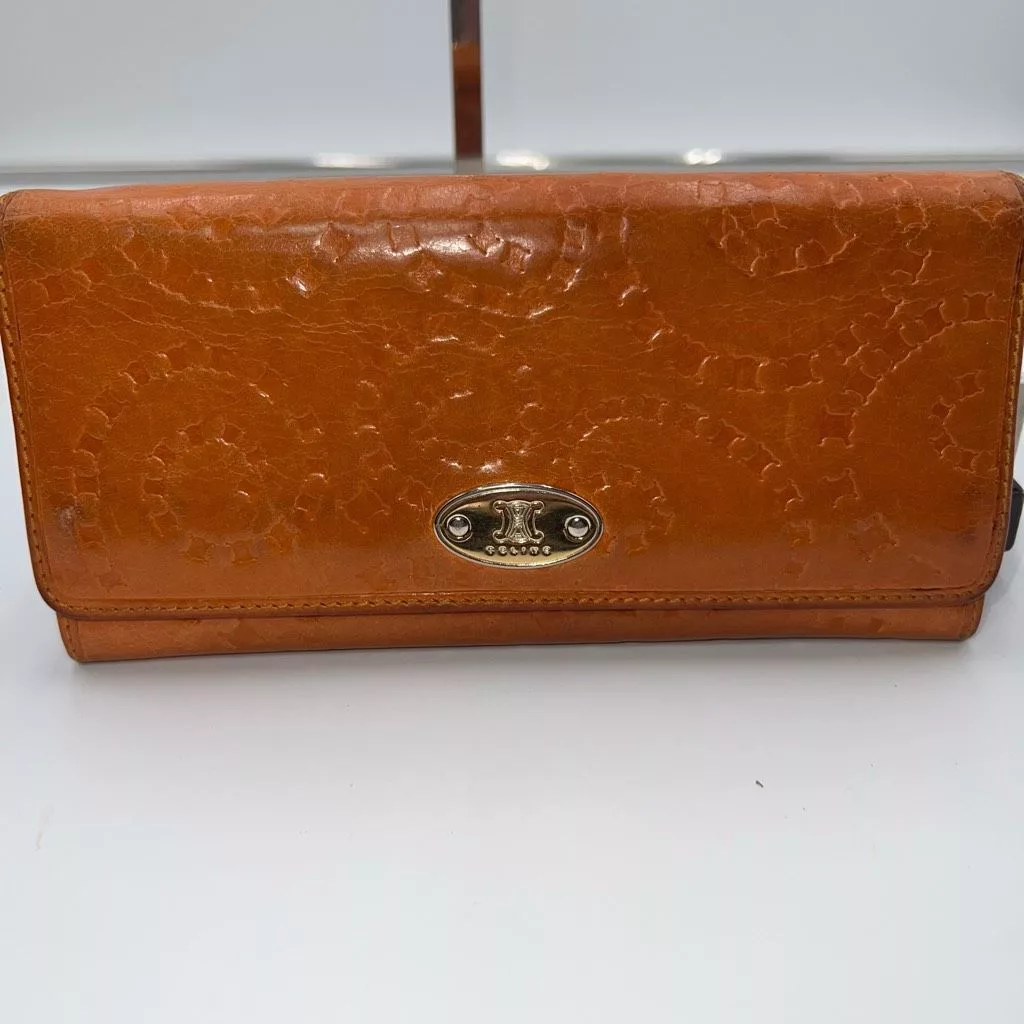 Celine Wallets CELINE RARE Embossed Macadam Long Leather Wallet with full inclusion Orange