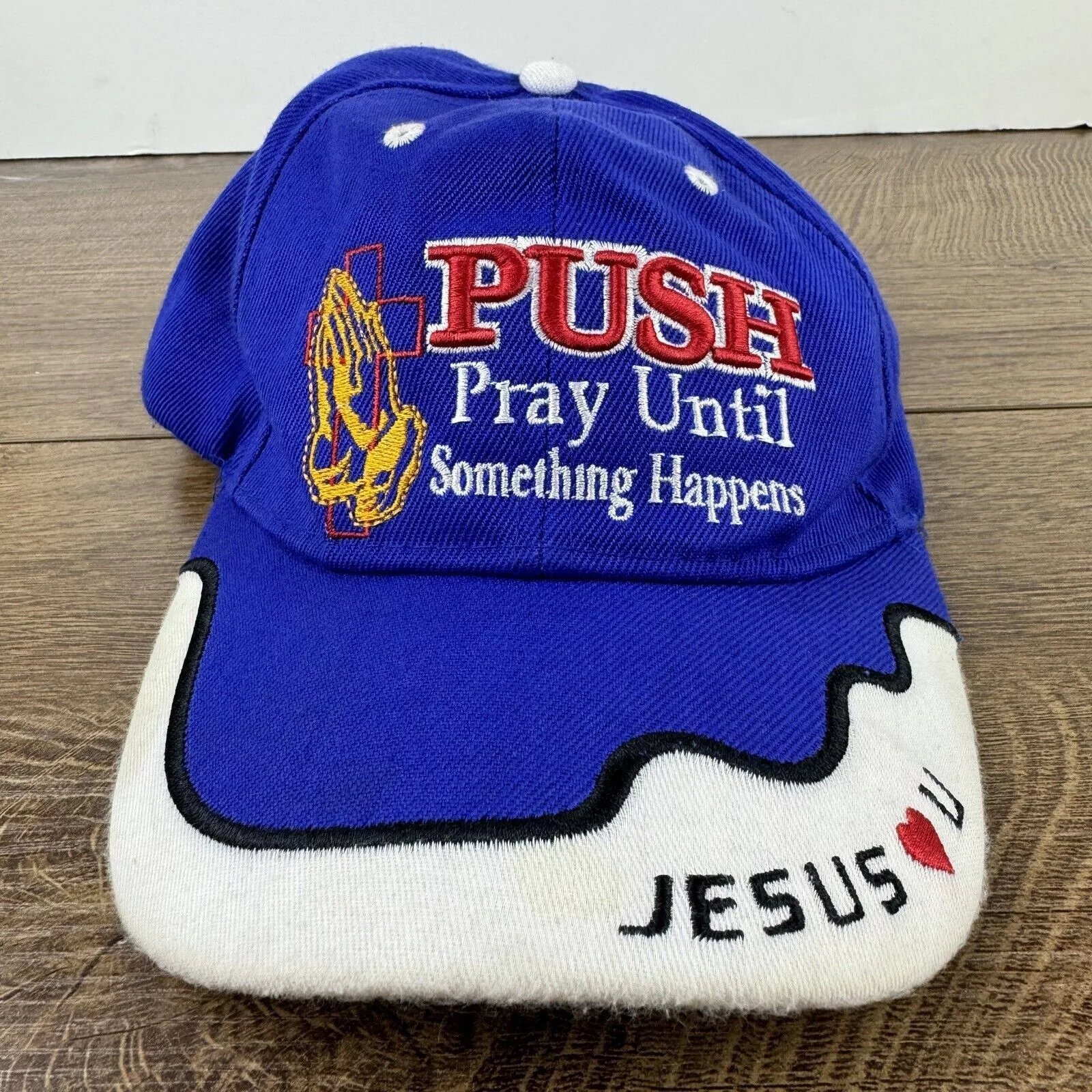 Other Hats Other PUSH Hat Pray Until Something Happens Blue Hat Adjustable Je