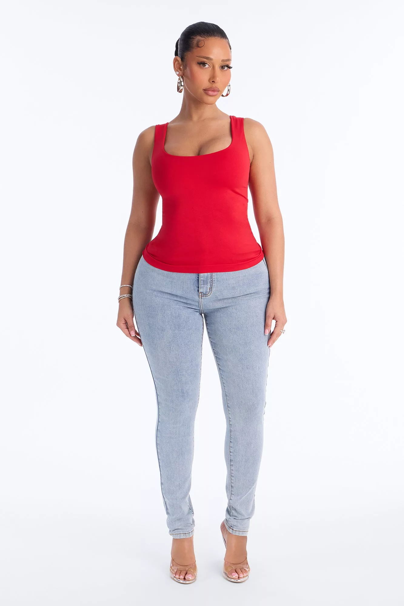 Bianca Seamless Scoop Neck Tank Top - Tomato Red