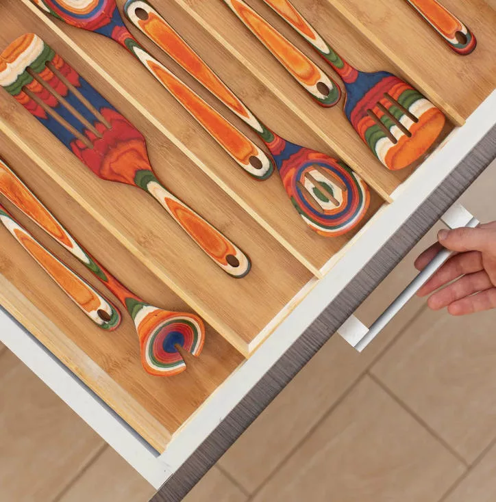 Expandable Bamboo Utensil Drawer Organizer