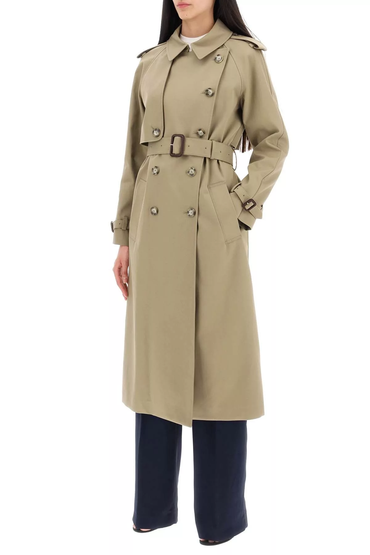 Stella McCartney Rain Jackets STELLA McCARTNEY Sustainable Cotton Double-Breasted Trench Green