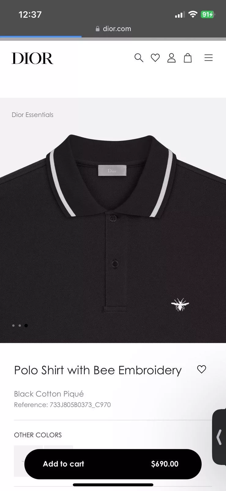 Dior Polos Dior Polo Shirt with Bee Embroidery Black