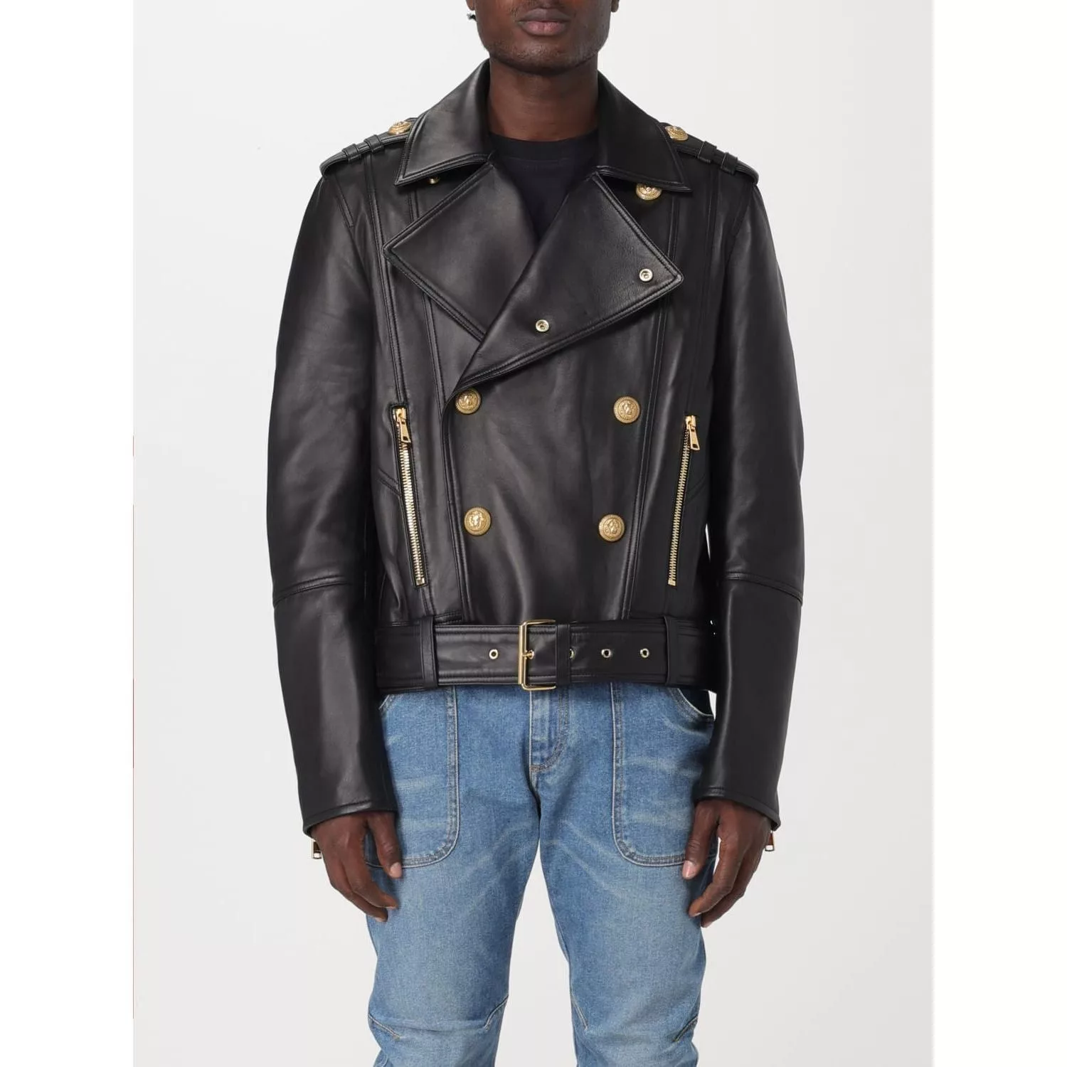 Balmain Jackets BALMAIN Calfskin biker jacket Black