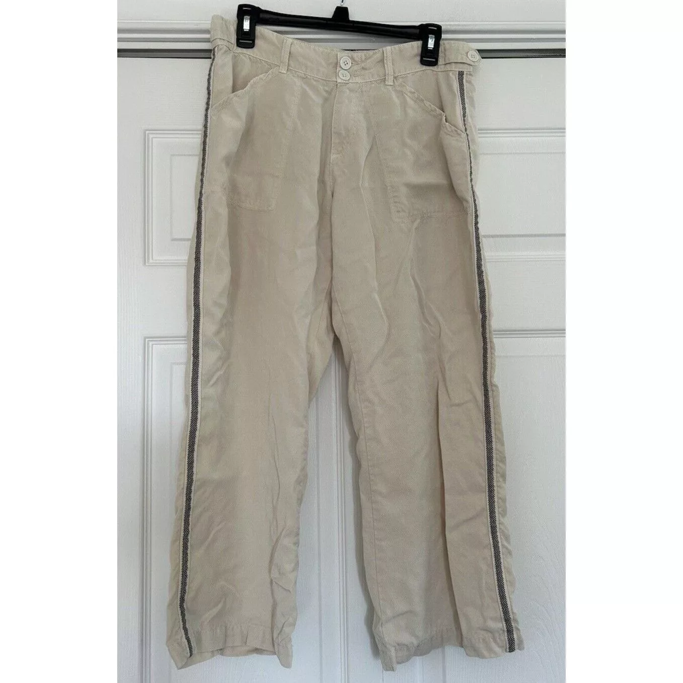 Other Pants Other Dylan by True Grit Pants Womens Tencel Ivory Side Stripe Cro Beige