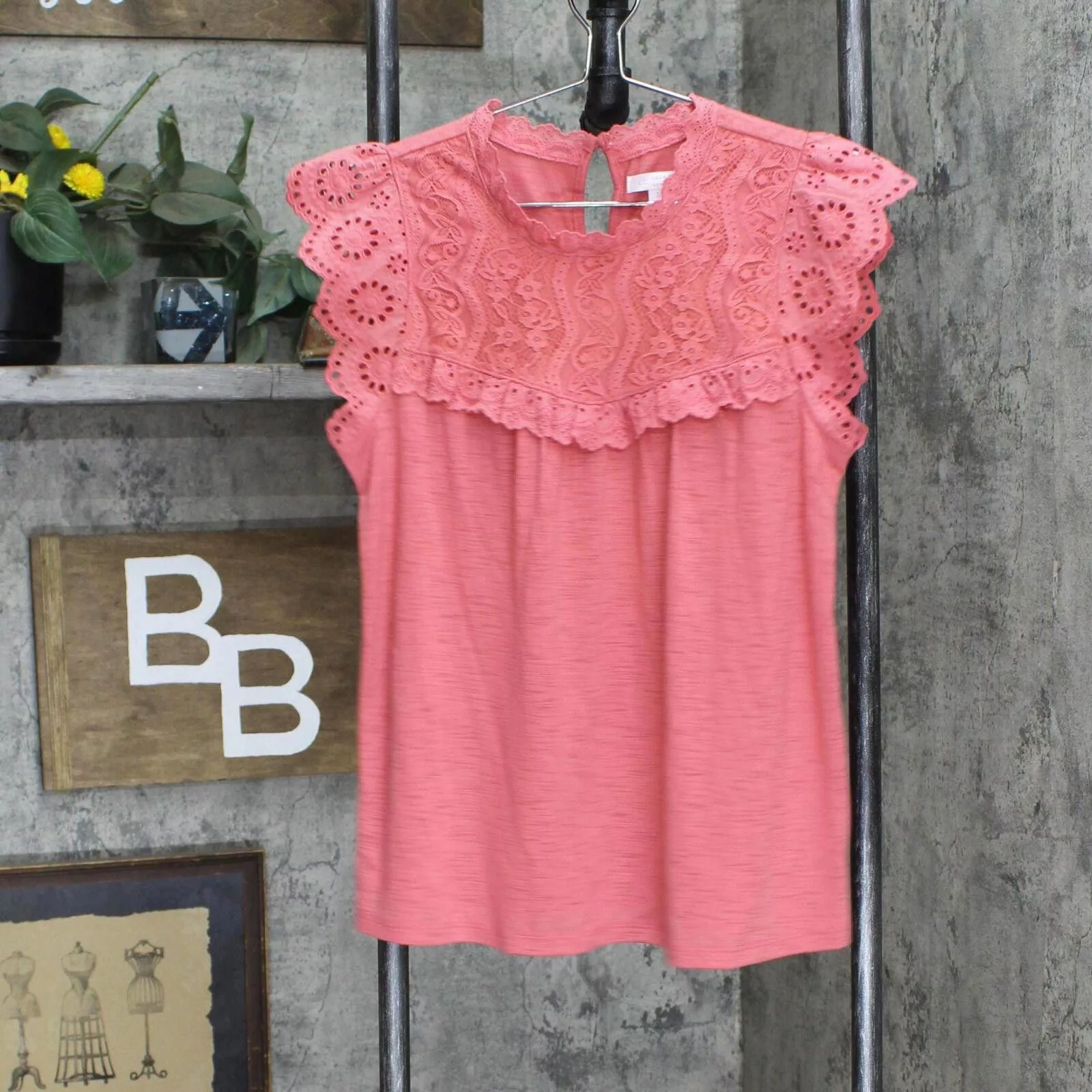 Designer Blouses Designer NEW Lc Lauren Conrad Sleeve Lace Tank Scented Rose Pink S