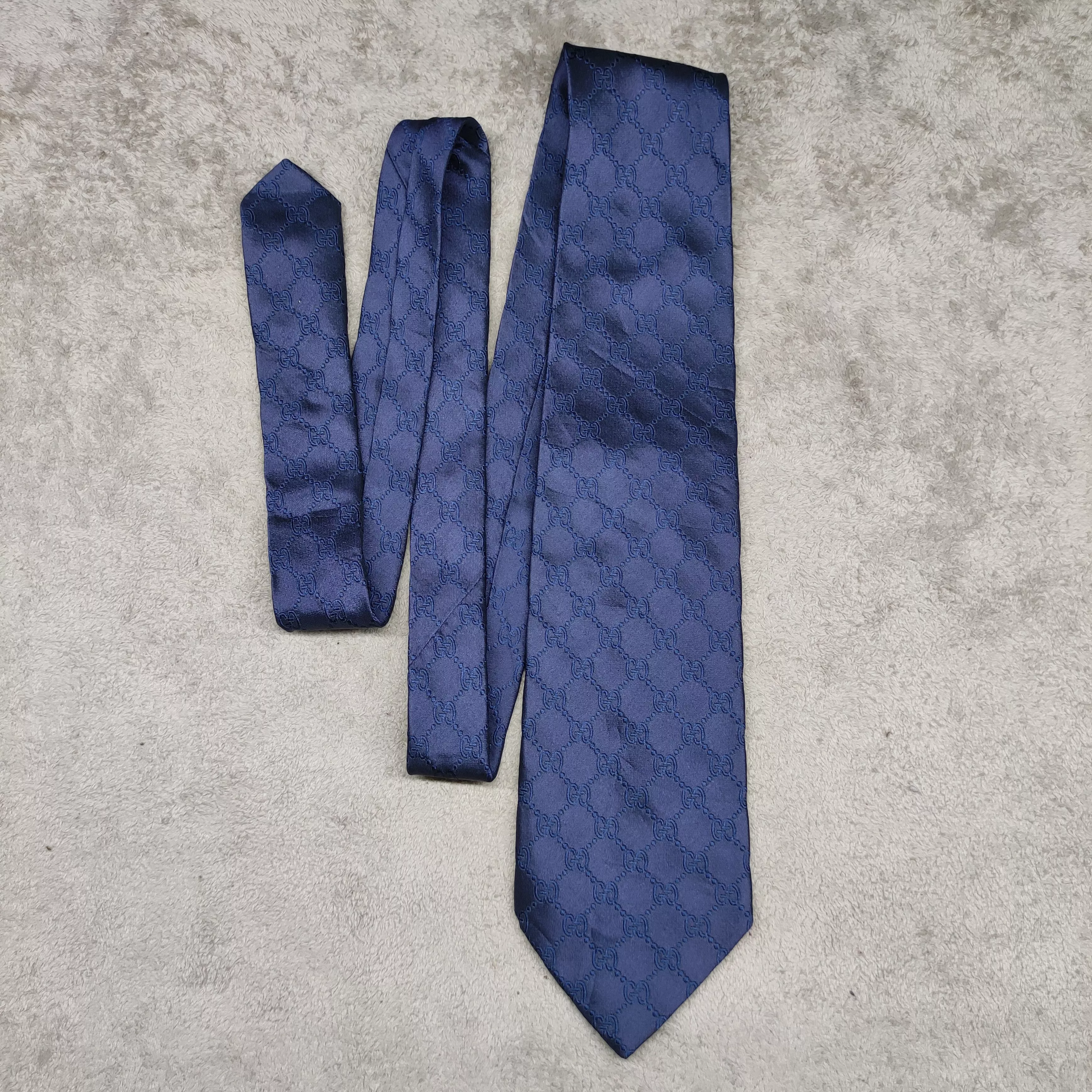 Gucci Ties Pocketsquares Gucci "GG" Monogram Pattern Silk Tie in blue navy