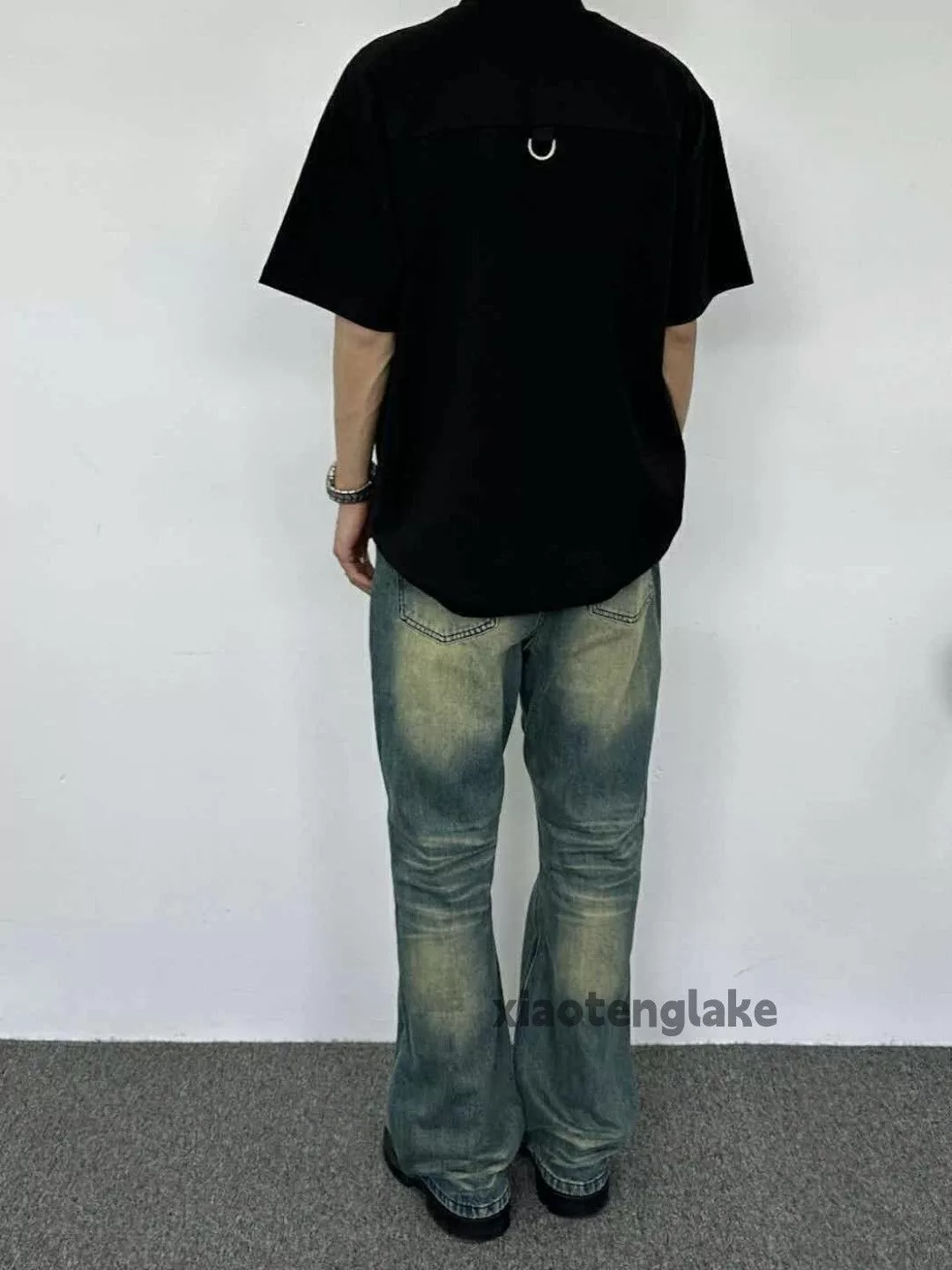 Jean Denim Jean × Vintage patchwork washed faded grunge flared jeans Blue