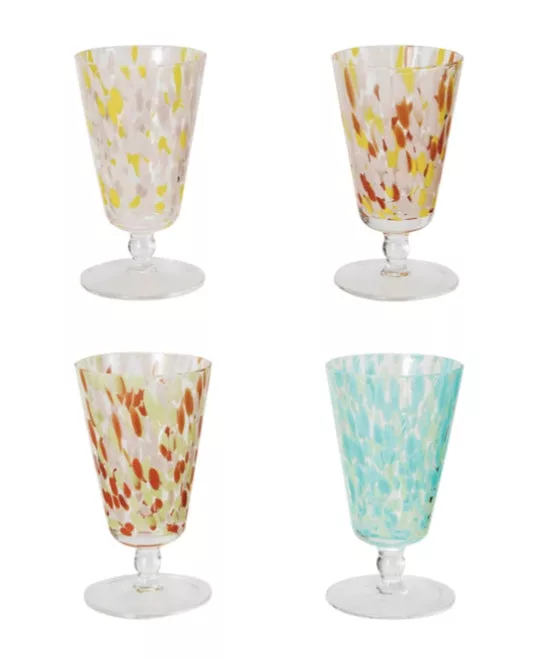 8 oz. Blown Stemmed Confetti Drinking Glass, asst
