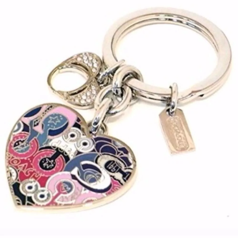 Coach Miscellaneous COACH Silver Poppy Graffiti Enamel Hearts Keychain Bag Charm