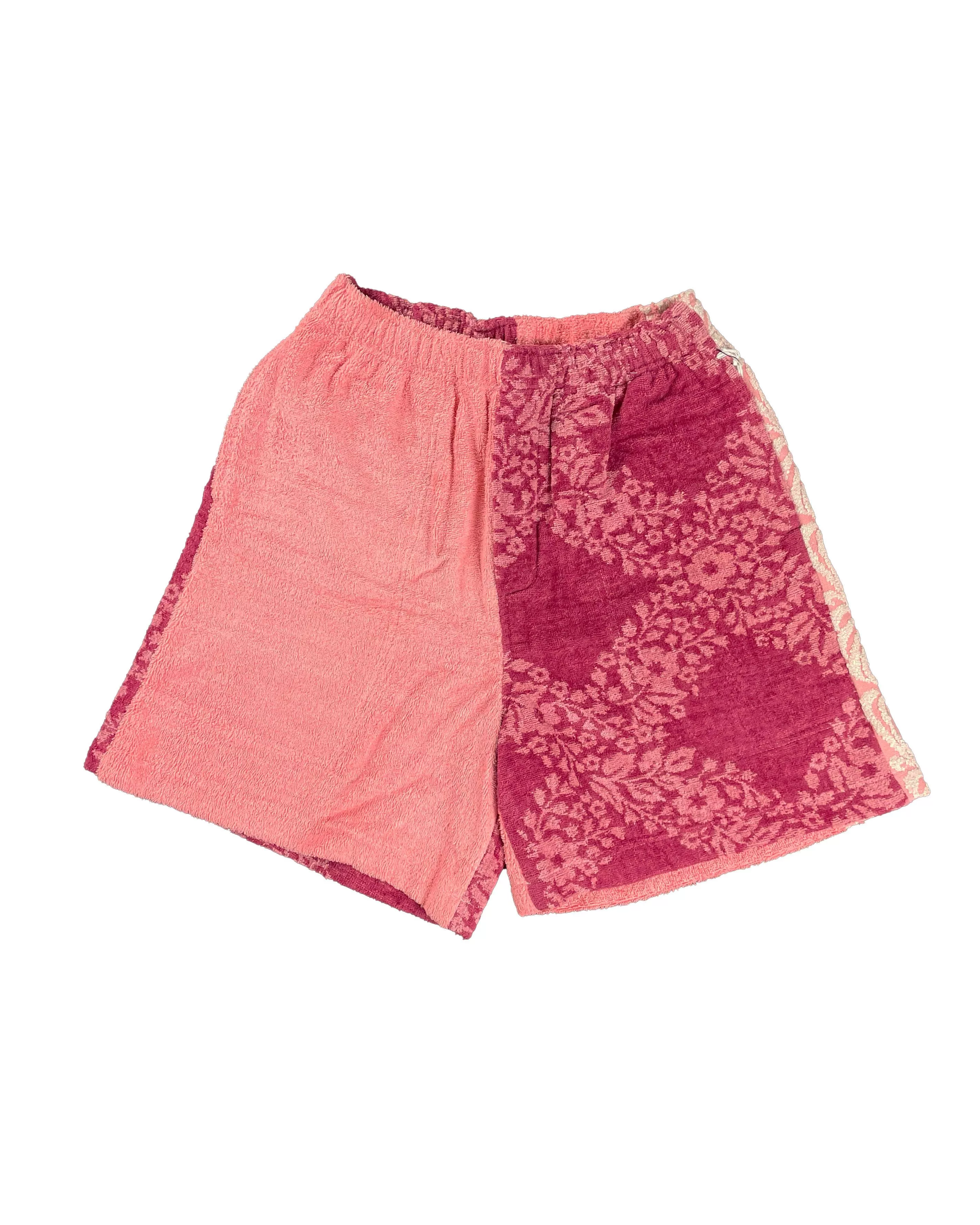 Bode Shorts Bode One-of-a-Kind 1/1 Floral Wine Towel Shorts Red