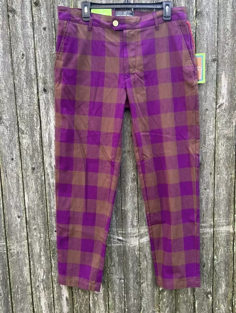 Designer Casual Pants Designer × Other Houston White Gingham Checkered Pants 34x32 Purple Streetwear