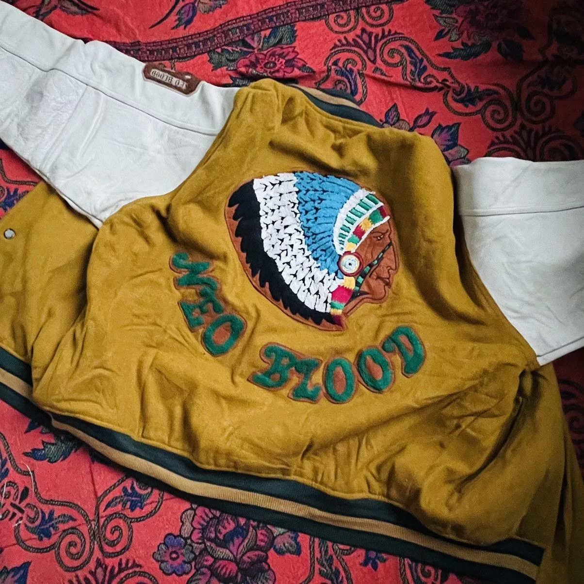 Vintage Leather Jackets Vintage Neo Blood Varsity Jacket Gold