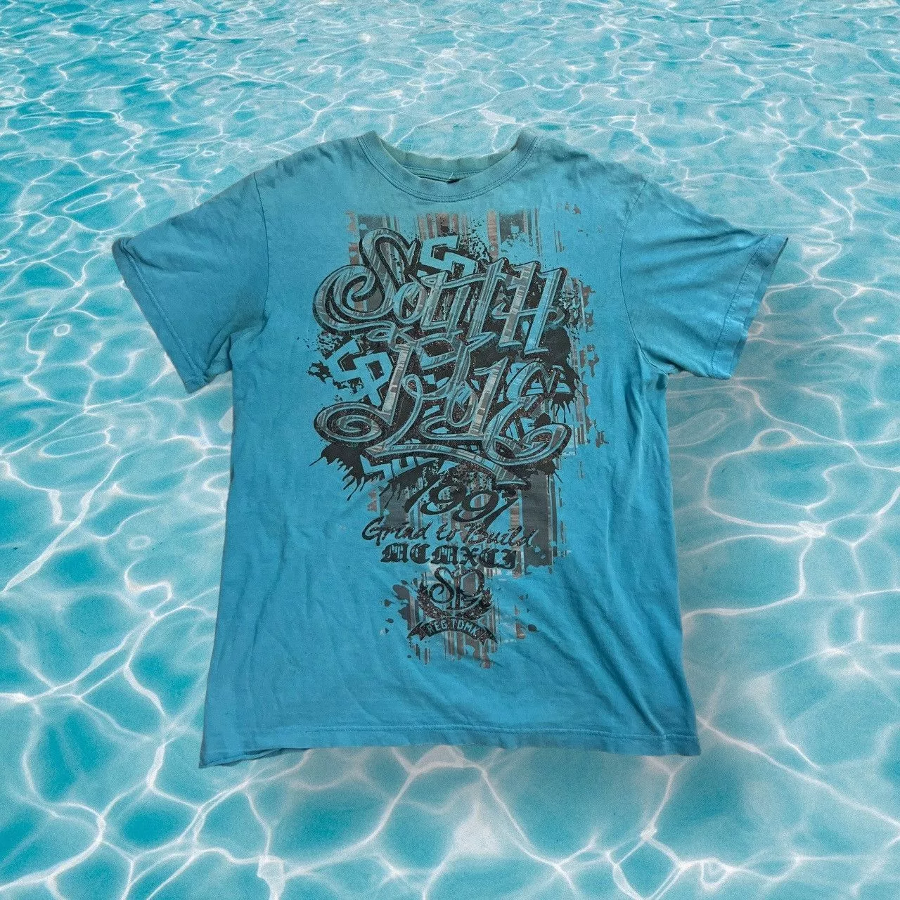 Southpole Short Sleeve T Shirts Southpole × Vintage INSANE Y2K AOP Blue Southpole Glitter Graphic Tee