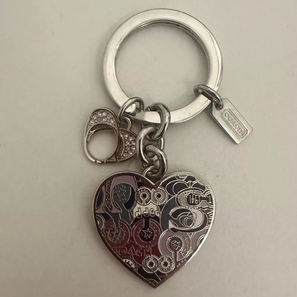 Coach Miscellaneous COACH Silver Poppy Graffiti Enamel Hearts Keychain Bag Charm