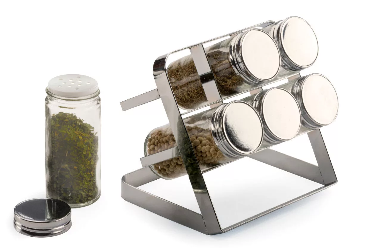 Compact Spice Rack with 6 Bottles