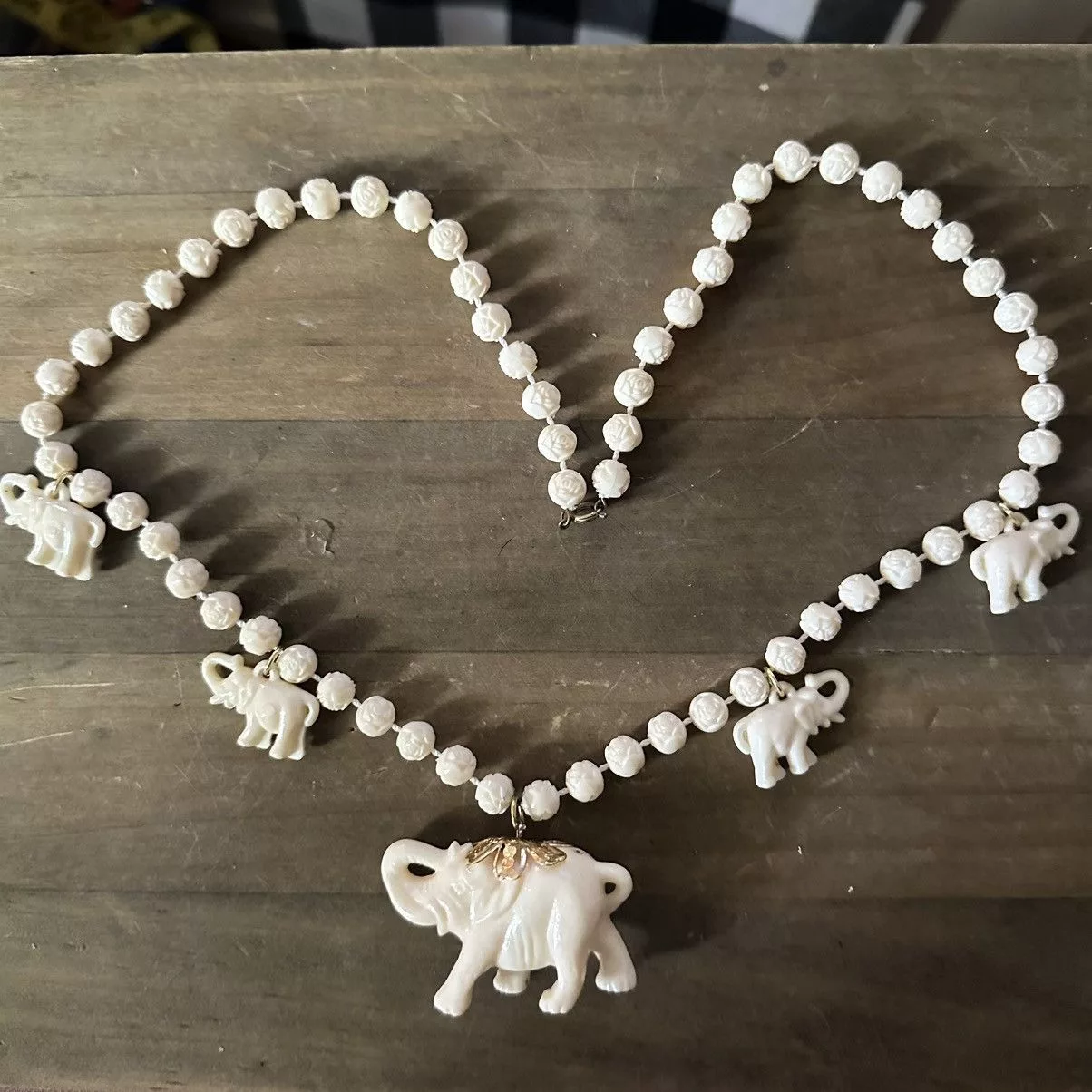 Vintage Necklaces Vintage beaded elephant necklace Beige