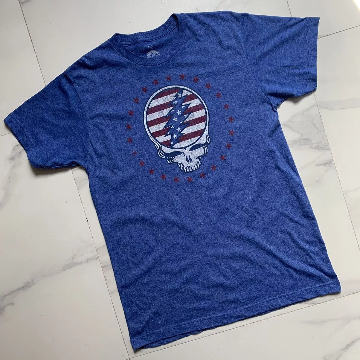 Grateful Dead Short Sleeve T Shirts Grateful Dead × Ripple Junction Grateful Dead Steal Your Face American Logo Tee Blue Streetwear