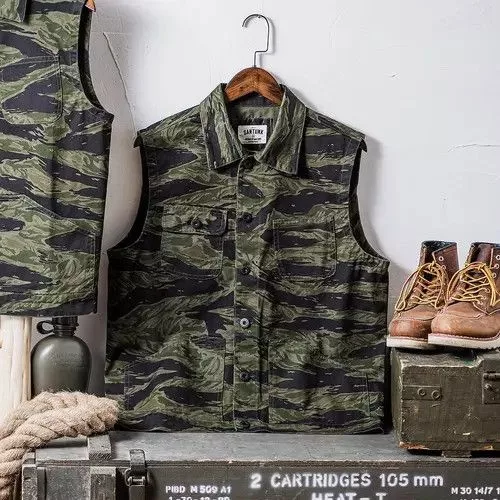 Designer Vests Designer × Vintage full pattern tiger camo multi function vest Streetwear