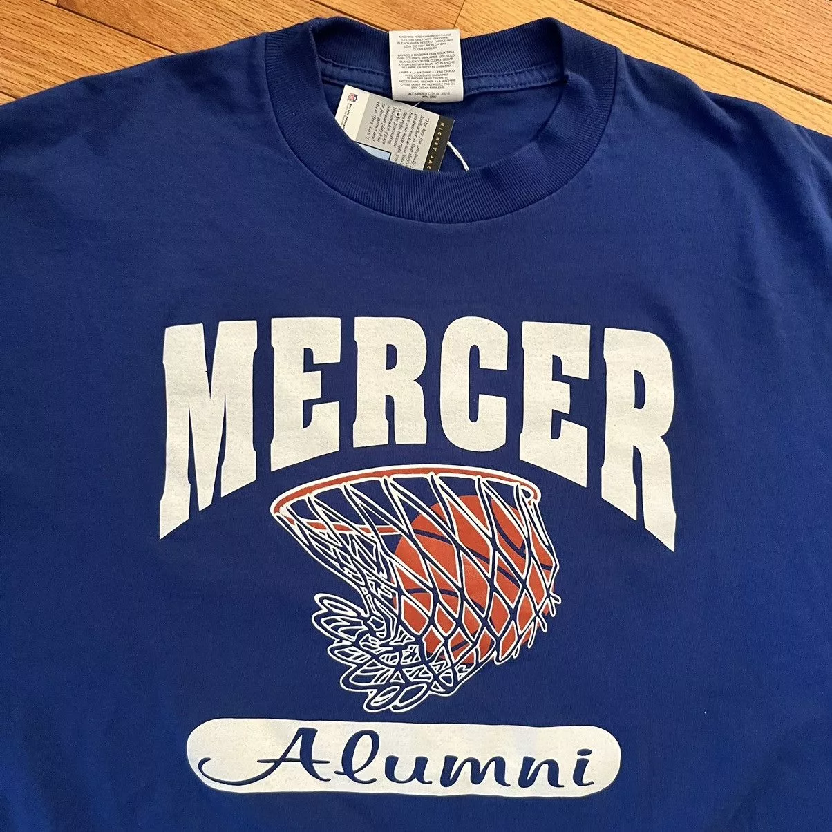 Vintage Short Sleeve T Shirts Vintage VTG Y2K Mercer Alumni Basketball Tee Blue