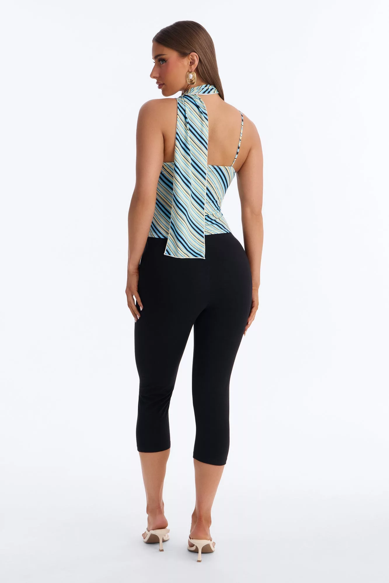 Elaina Striped V-Neck 2 Piece Top - Blue/combo