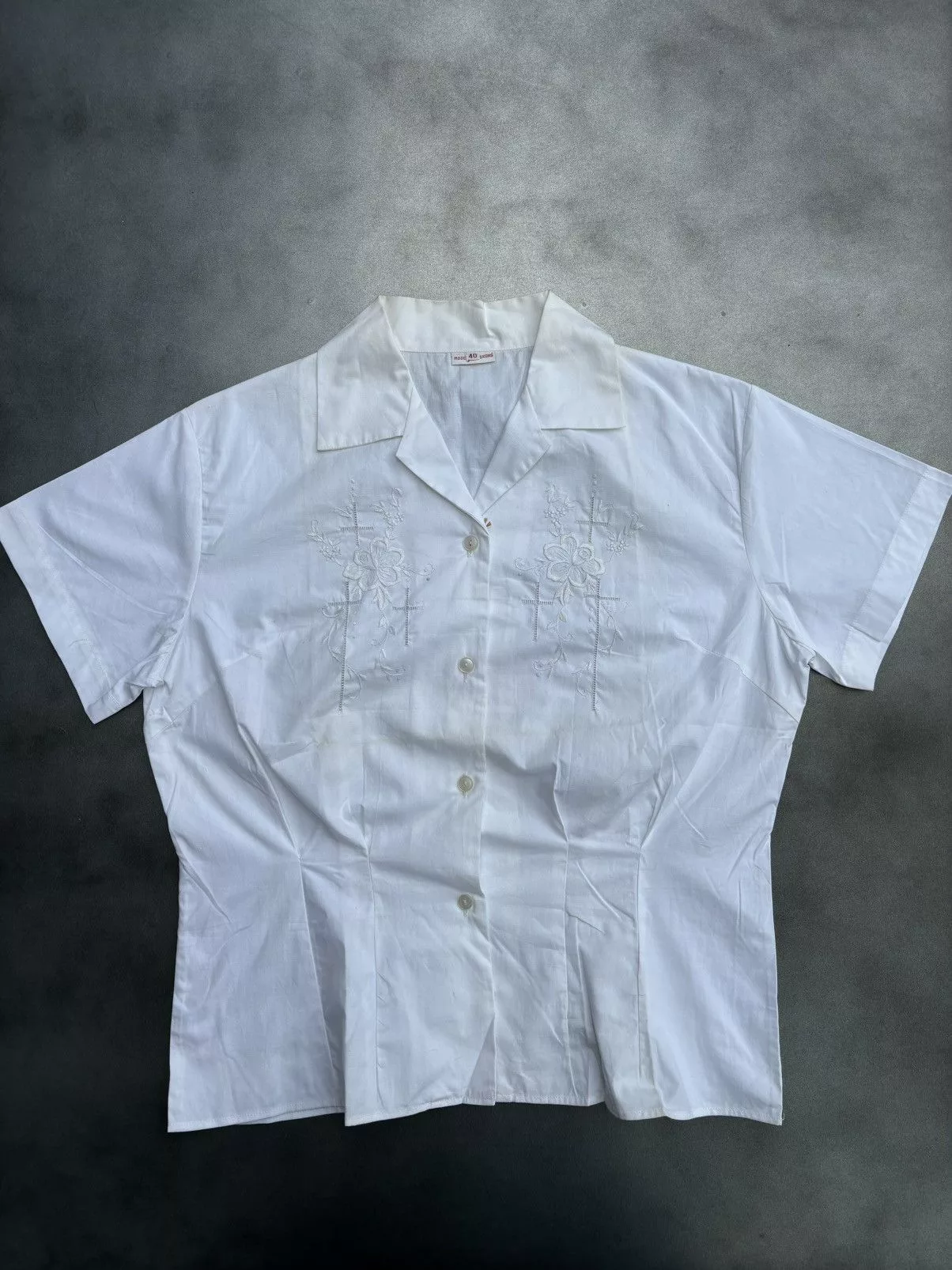 Japanese Brand Button Ups Japanese Brand × Other × Vintage Vintage Camp Collar Shortsleeve Button Up Sheer Lace Embroid White
