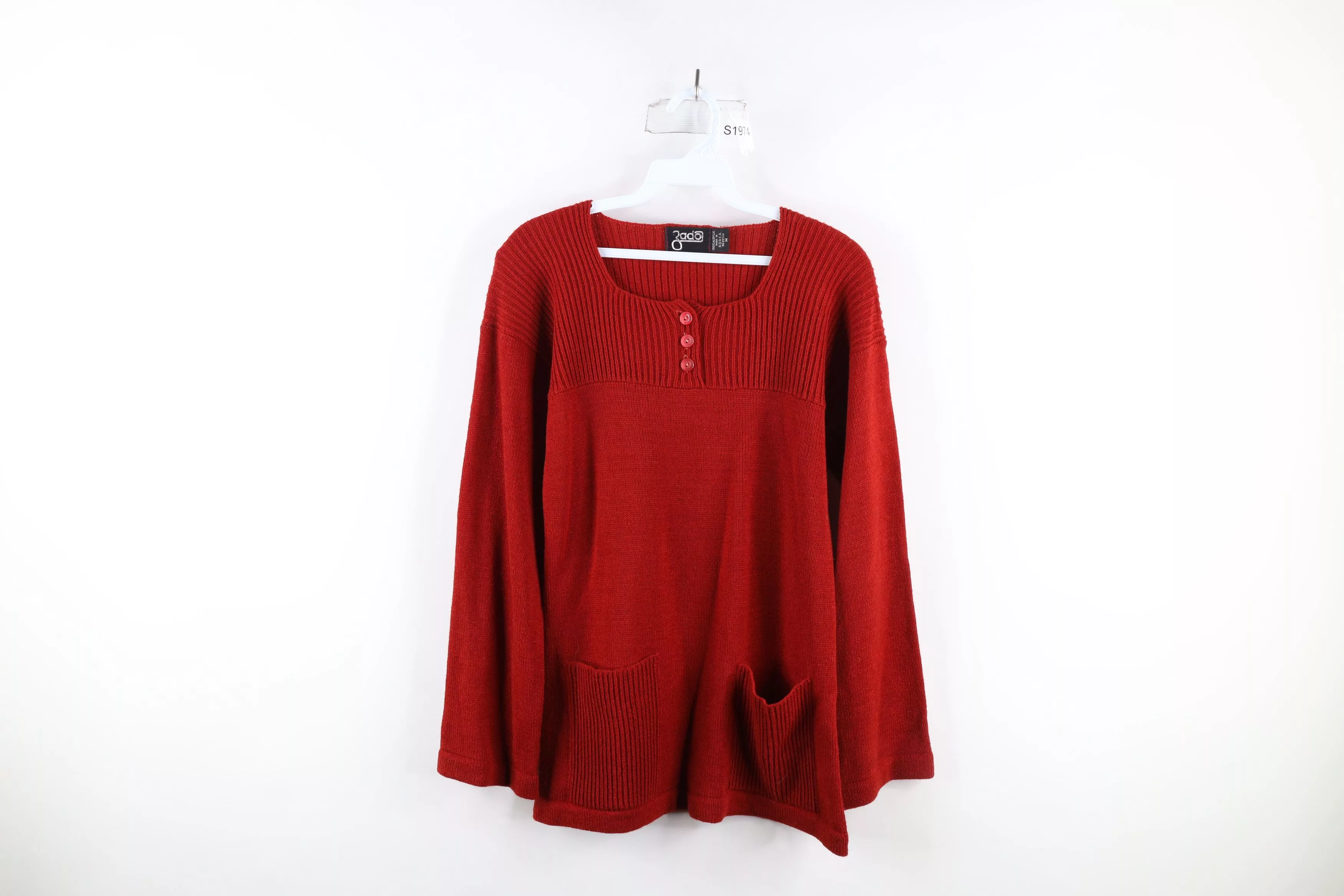 Vintage Sweaters Vintage 70s Boho Chic Sleeve Ribbed Knit Henley Sweater Red