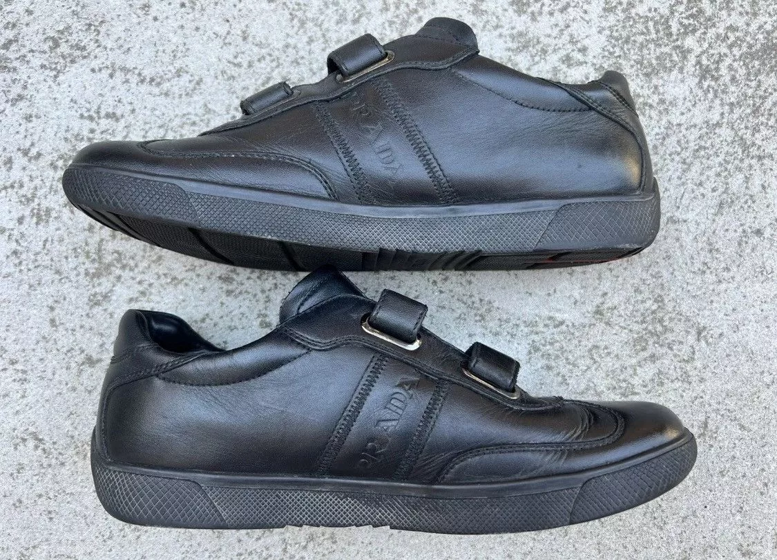 Prada Low Top Sneakers Authentic💫Prada💫2 Strap Leather Sneaker (4P 1317) Black
