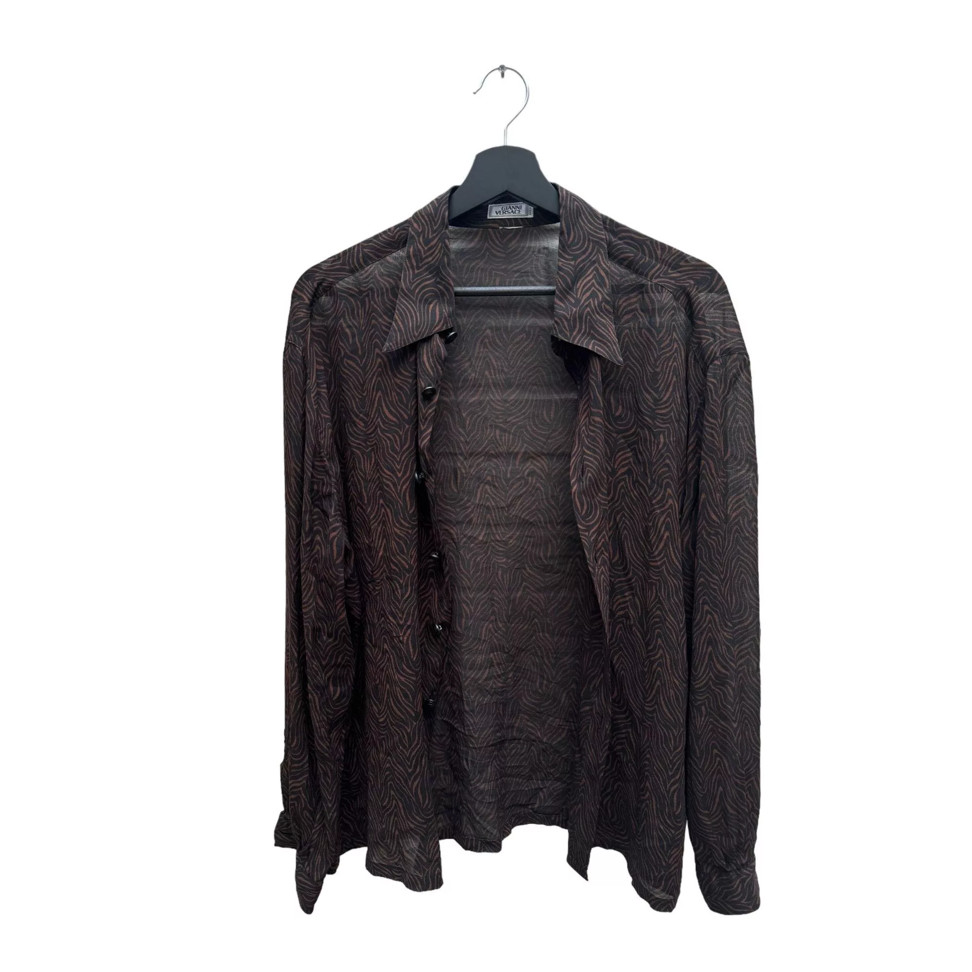 Versace Button Ups Versace Brown Silk Printed Leopard Shirt