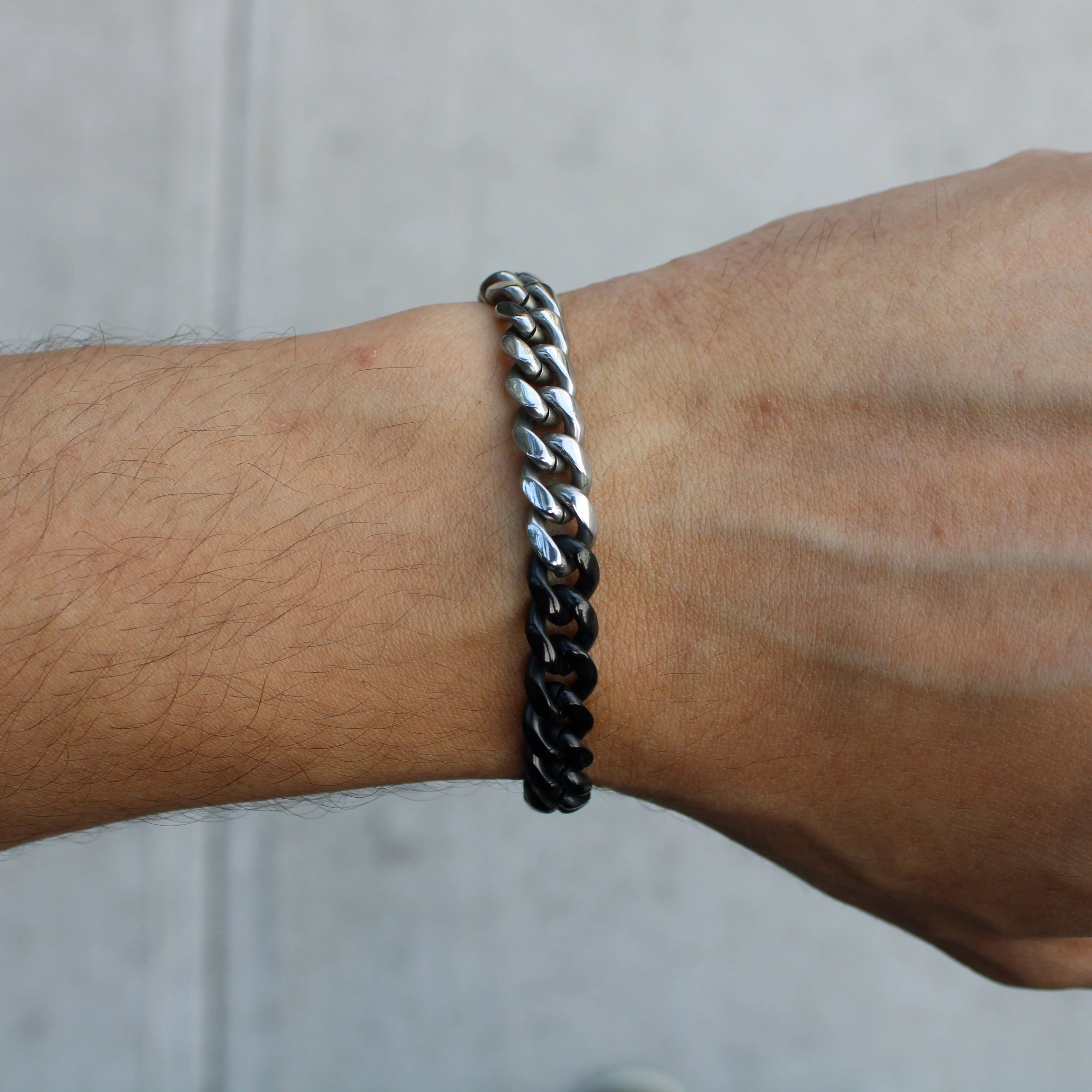 Jewelry Jewelry Watches Jewelry Silver/Black 8mm Cuban Link Bracelet 7" 8" Streetwear