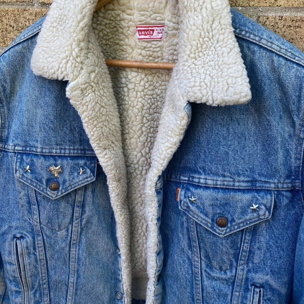 Levi's Leather Jackets Levi's Vintage 1971 Orange Tab Levis Sherpa Denim Jacket Size 44 L Multi