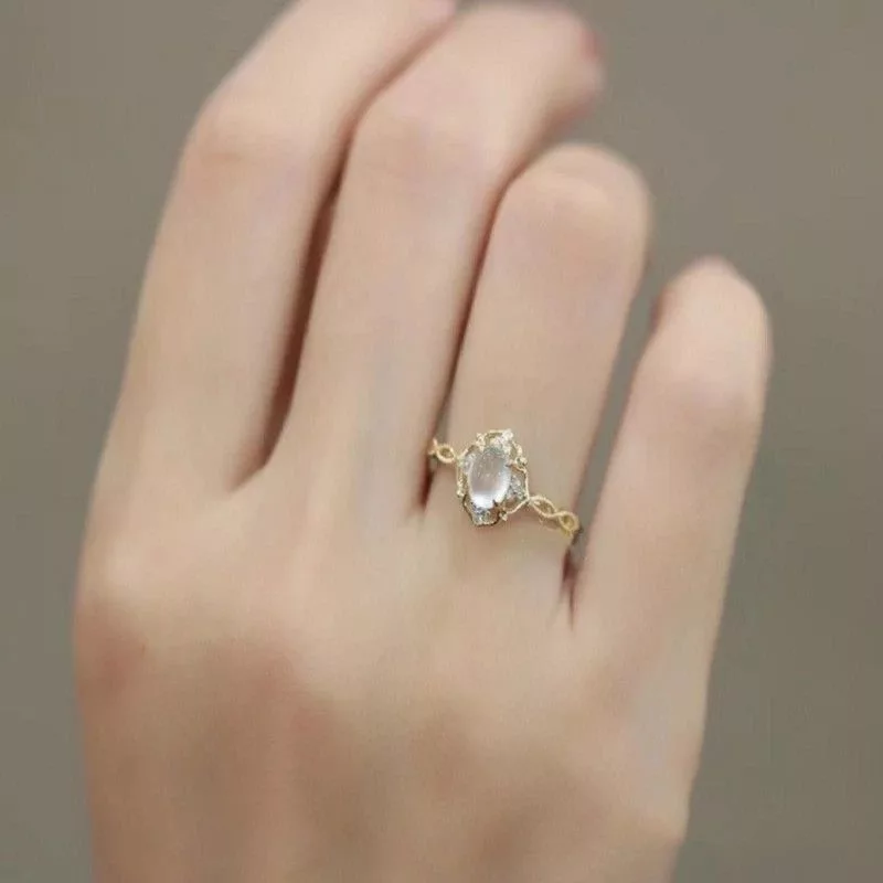 Jewelry Watches Jewelry Natural Moonstone Cats Eyes Ring Gold