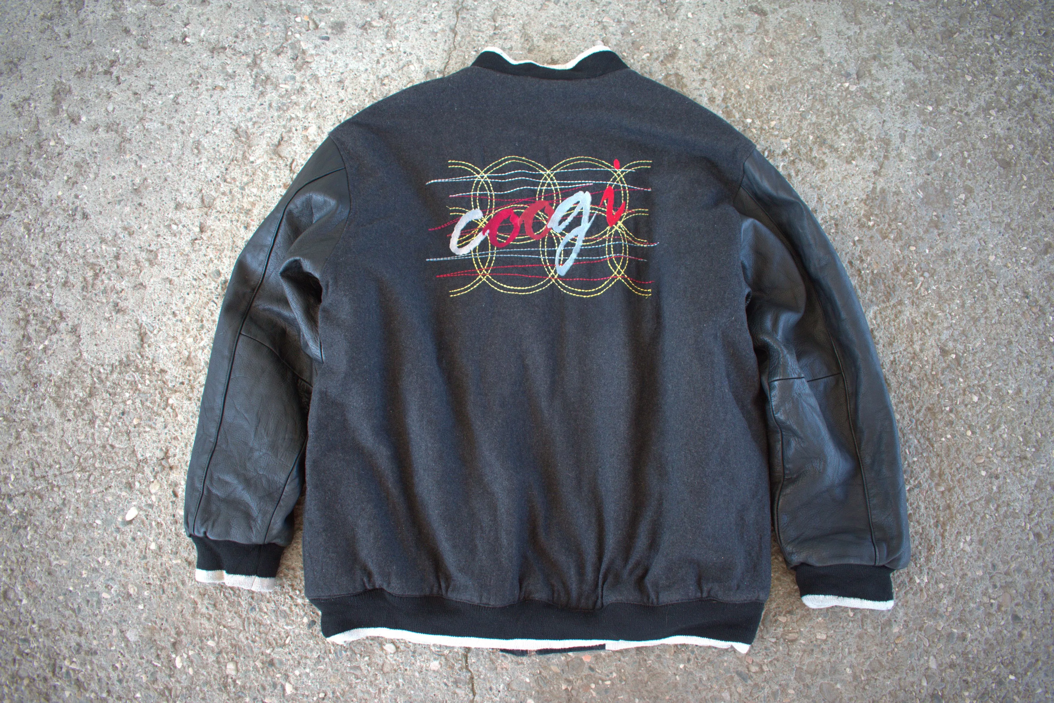 Coogi Leather Jackets Coogi leather sleeved wool varsity jacket Black