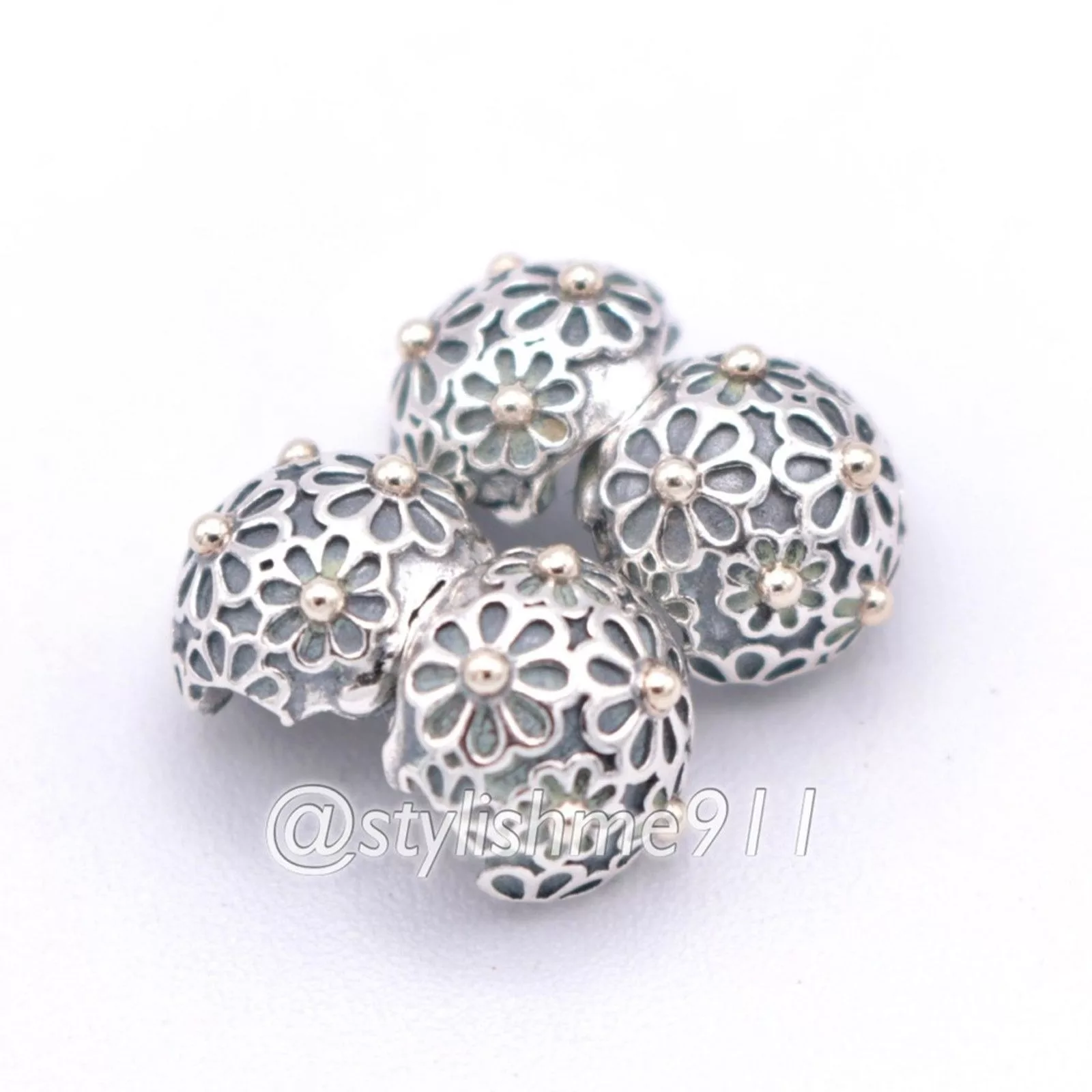 pandora Charms Authentic PANDORA Lazy Daisy Clip with 14K Gold Silver