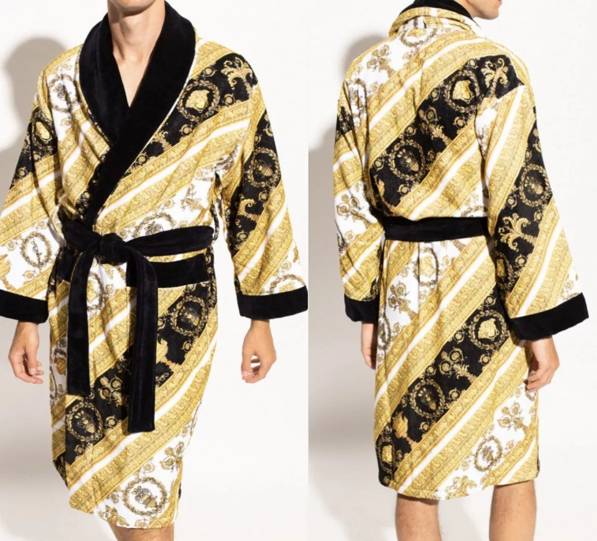 Versace Miscellaneous Versace Light Gold/Black Baroque Print Robe