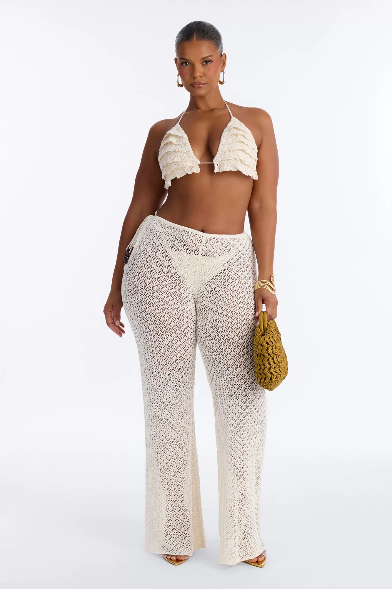 Sunset Crochet 3 Piece Pant Set - Cream