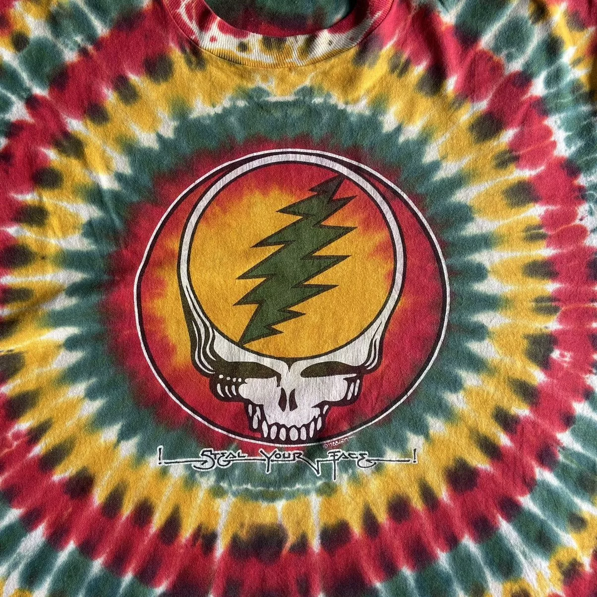 Grateful Dead Short Sleeve T Shirts Grateful Dead × Vintage 90's Grateful Dead Tie Dye Skulls Design Tshirt Multi