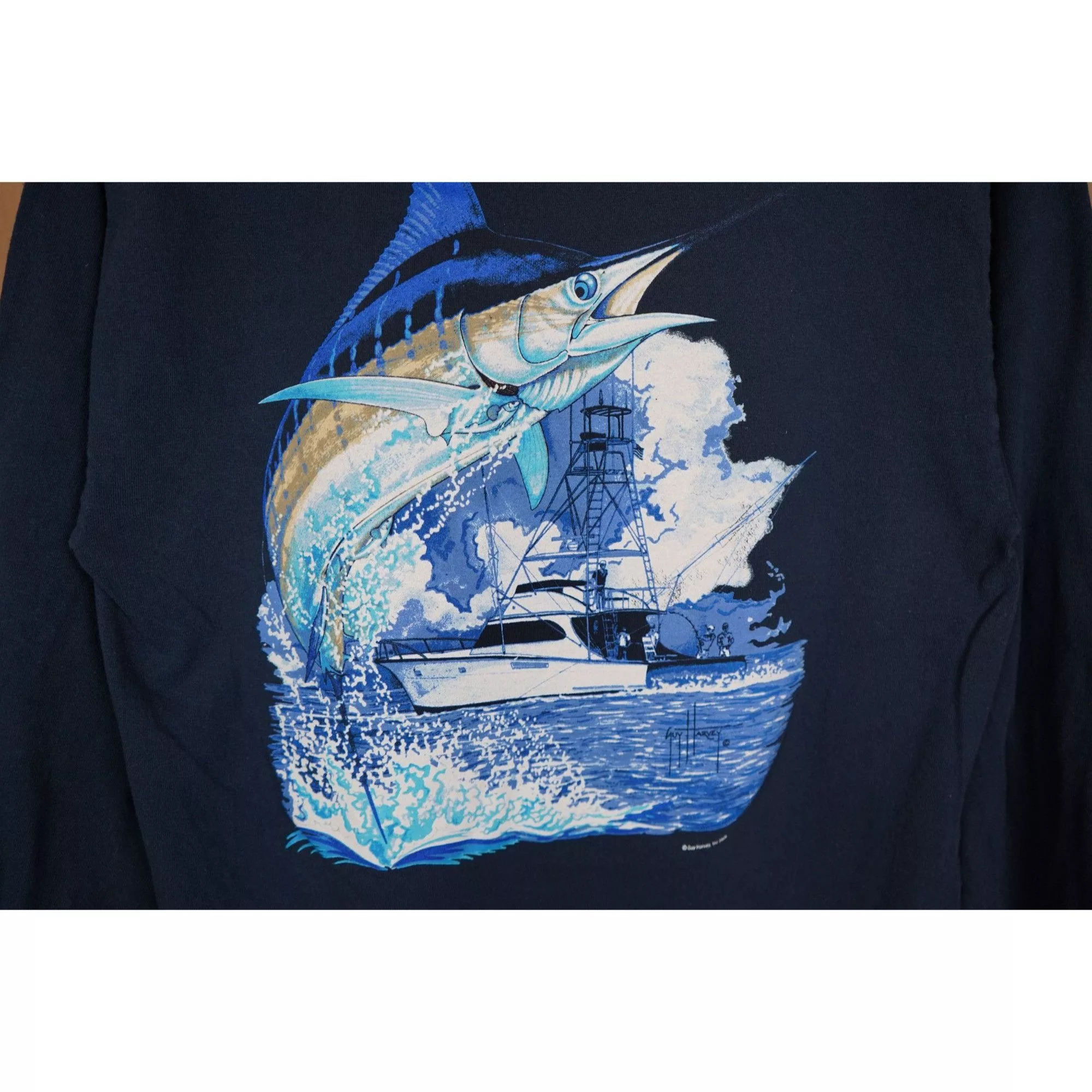 Guy Harvey Long Sleeve T Shirts '06 Guy Harvey Original Fish Graphic Tee Medium Blue