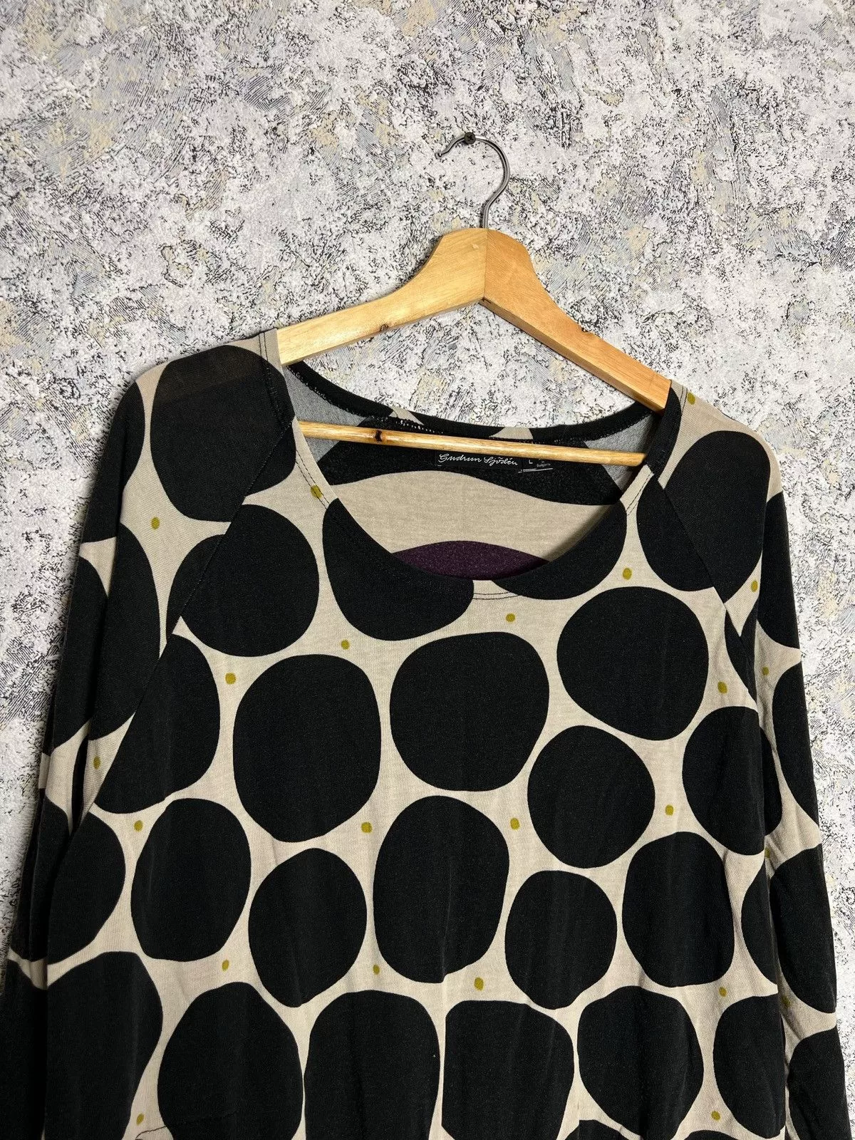 Designer Midi Dresses Designer × Japanese Brand Gudrun Sjoden Patterned Long Sleeve Dress Women’s Lyocell Black Streetwear