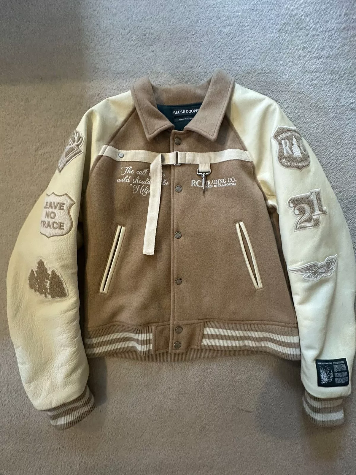 Reese Cooper Leather Jackets Reese Cooper RCI Varsity Jacket Beige