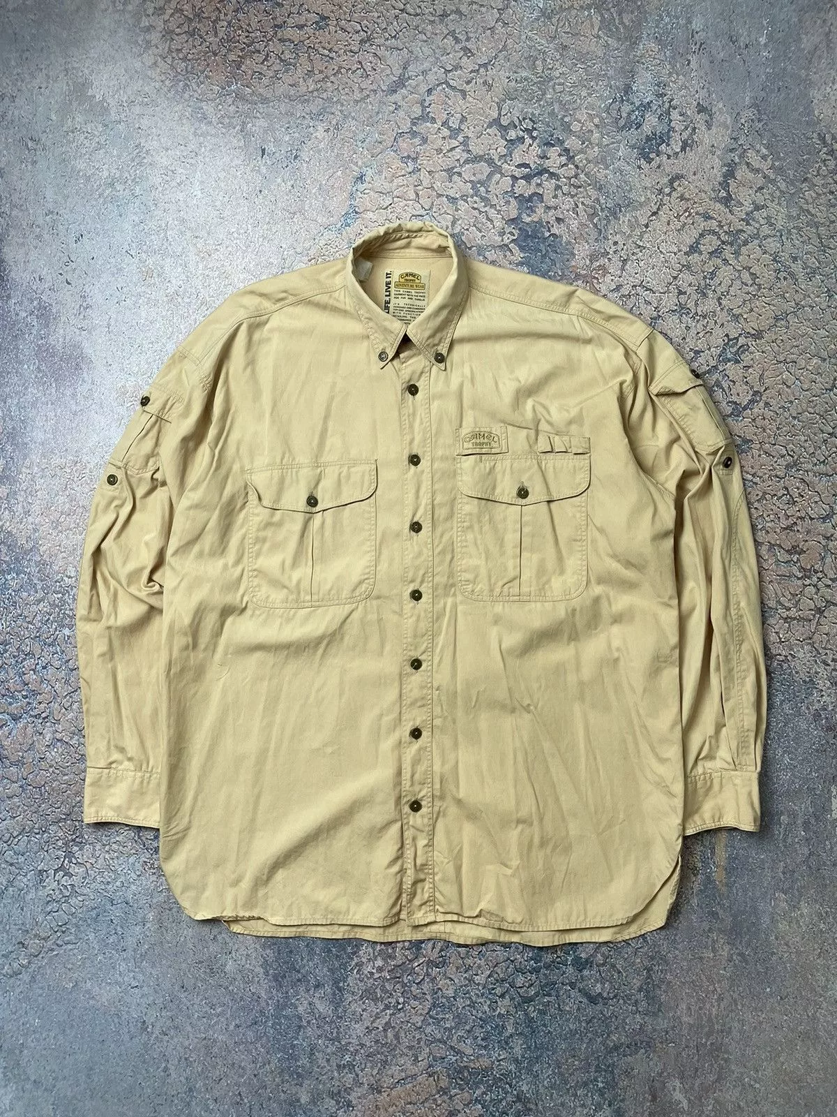Camel Shirts Button Ups Camel × Vintage Camel Trophy 90s Vintage Safari Desert Heavyweight Shirt Beige Gorpcore