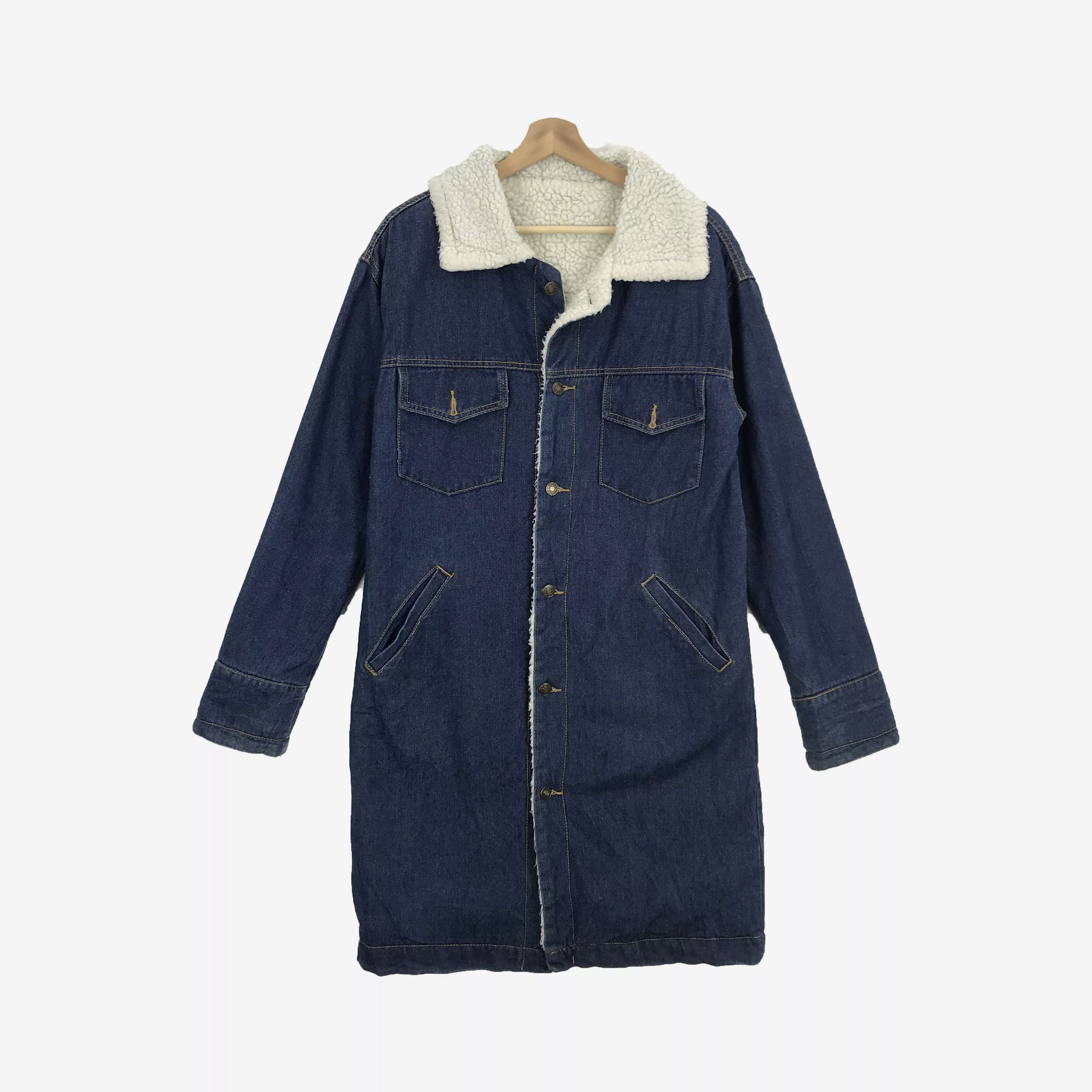 If Six Was Nine Light Jackets If Six Was Nine × Japanese Brand × Vintage Vintage Japanese Shearling Jacket Denim Long Coat Jacket Multi