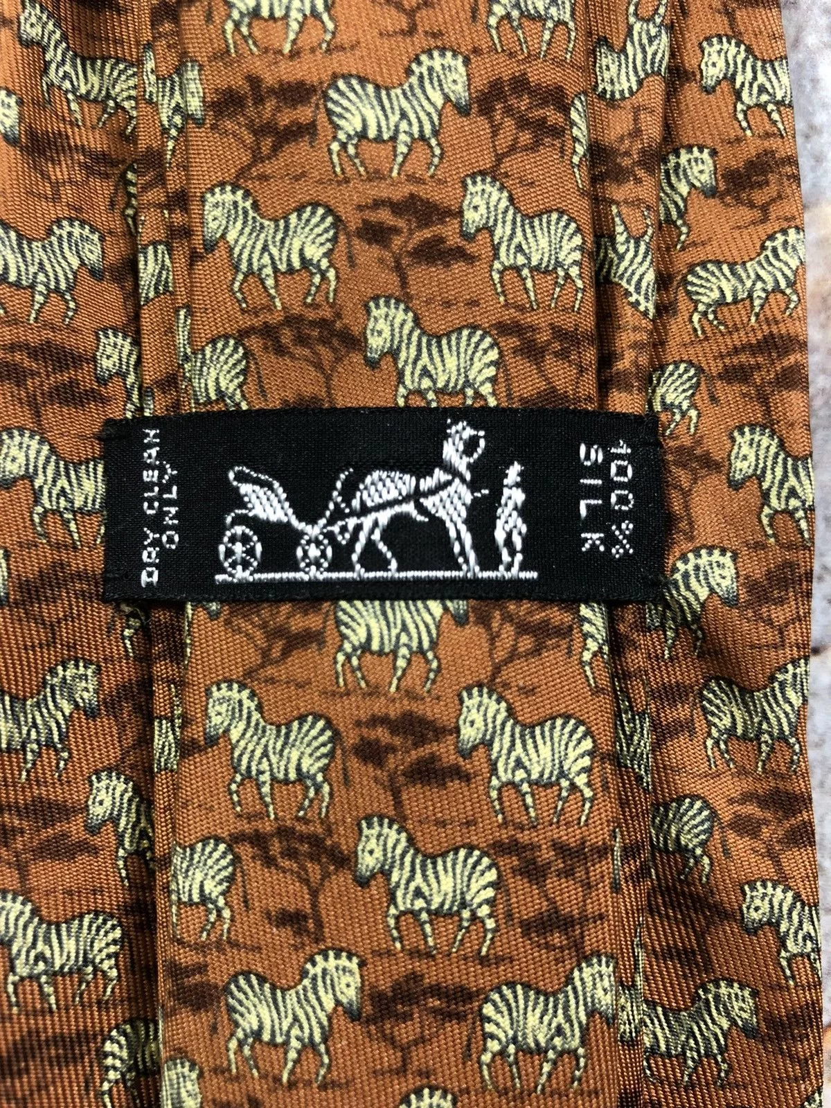 Hermes Ties Pocketsquares Hermes silk tie animal zebra Orange