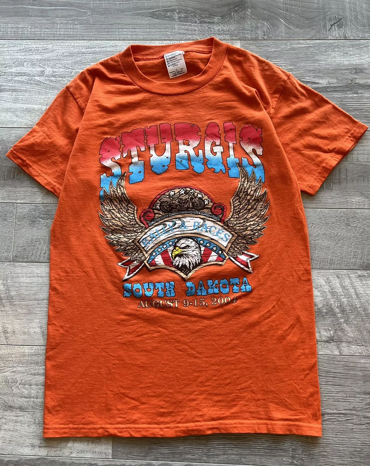 Affliction Short Sleeve T Shirts Affliction × Harley Davidson × Vintage Sturgis 2004 Black Hill Rally Tee Orange Mt. Rushmore Harley