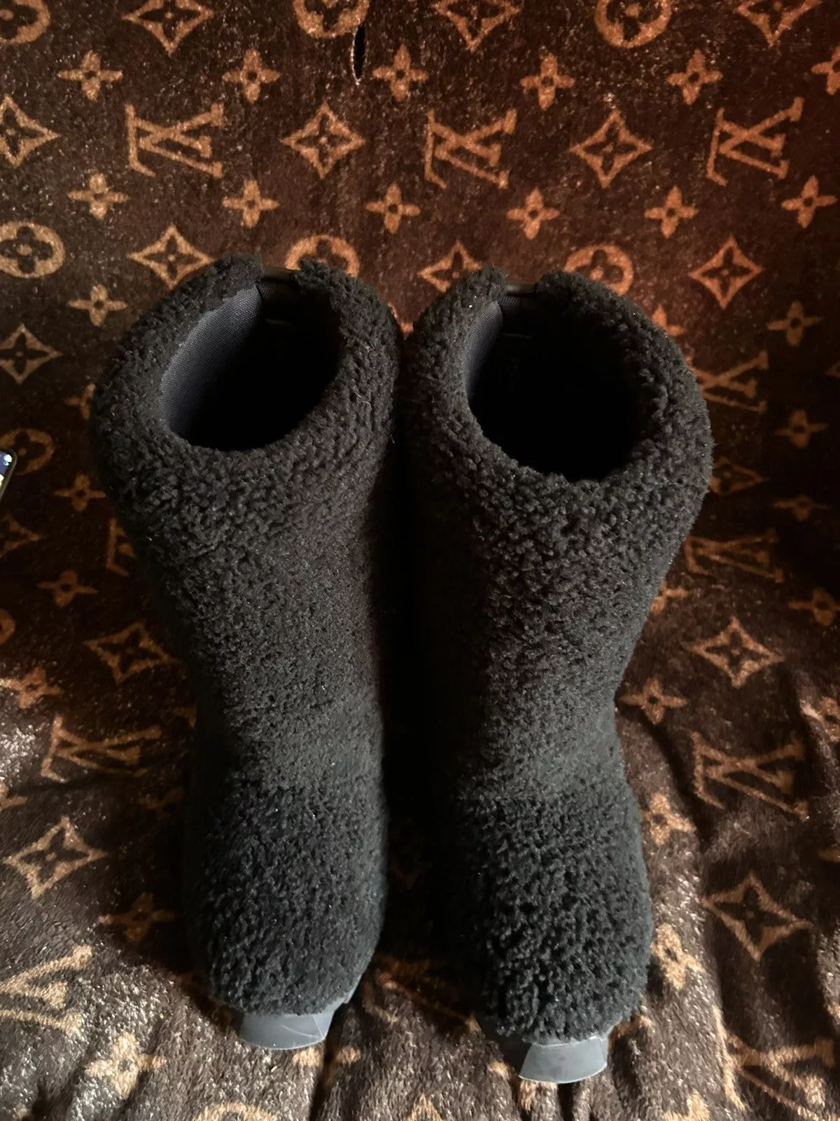 Rick Owens Boots Rick Owens Black Shearling Lunar Tractor Boots