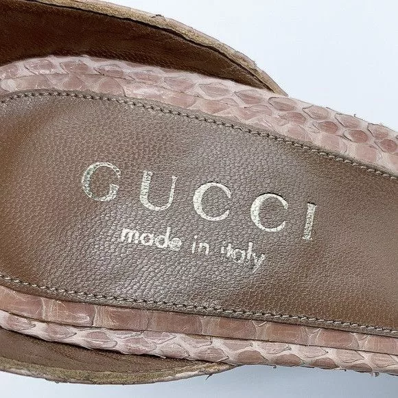 Gucci Heels Gucci Snake Pattern Kitten Heel Ankle Strap Leather Sandal Pink