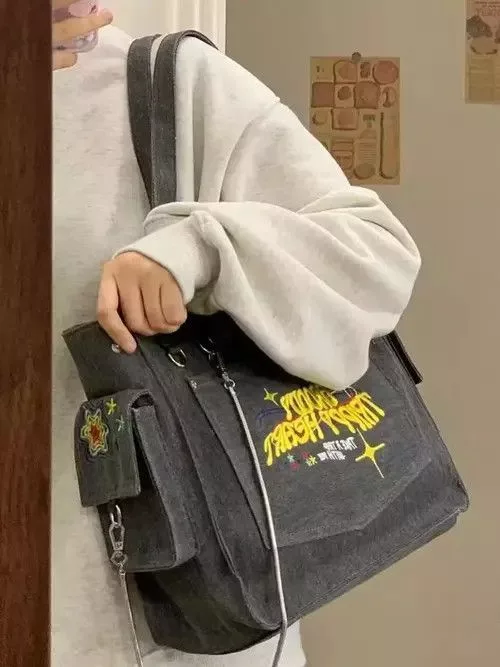 Japanese Brand Shoulder Bags Japanese Brand × Vintage Y2K Styled Tote Bag Gray Streetwear