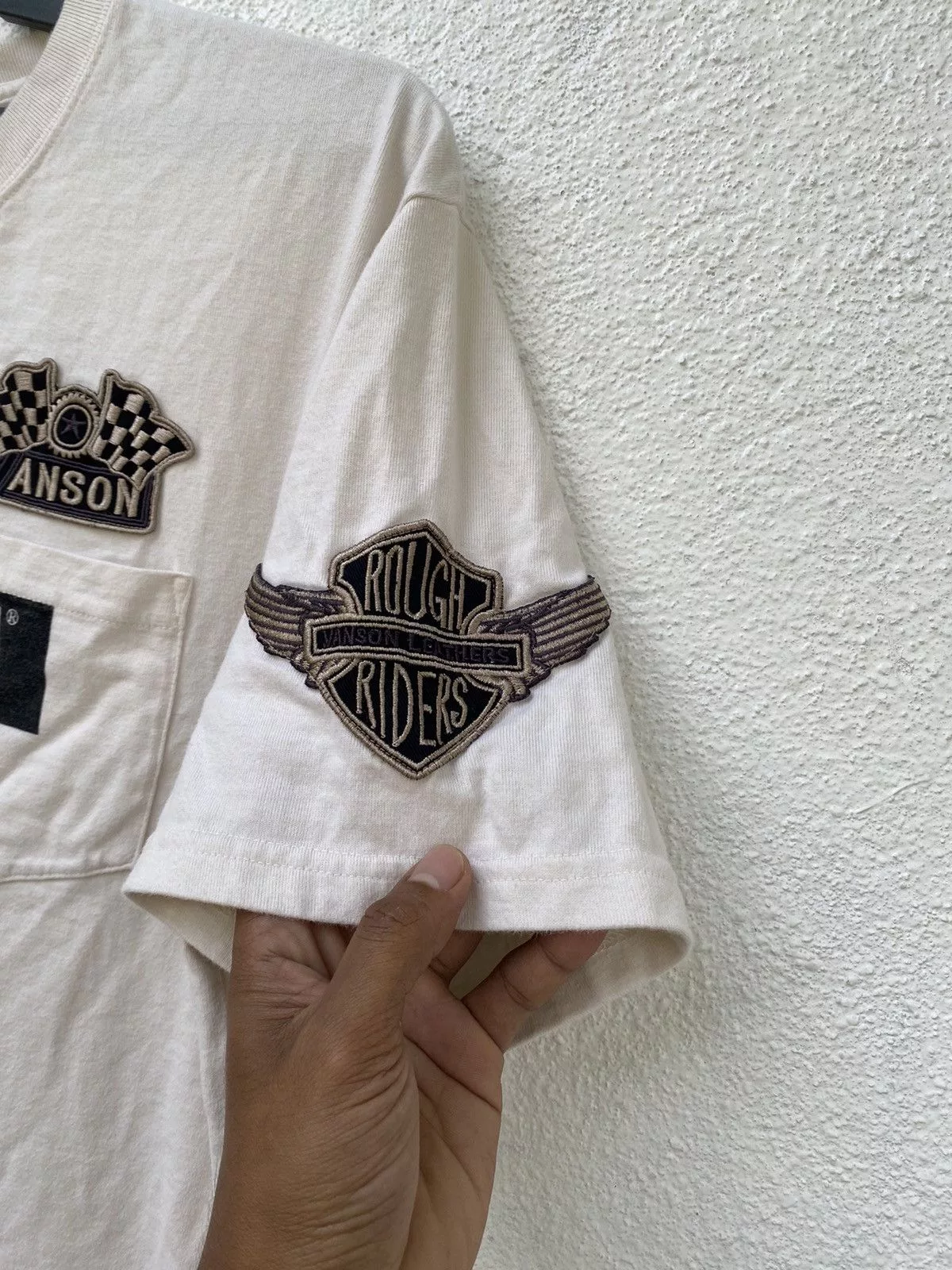 Vanson Leathers Short Sleeve T Shirts Vanson Leathers Vanson Leather Patch & Embroidery Big Logo Very Versatile White Vintage